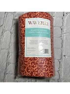 Orange Coral Paisley Elastic Fitted Vinyl Table Cover Waverly for 6 ft 30” x 72”